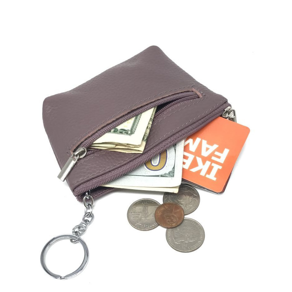 Leather Zip Coin Purse with Key-Ring - Thistle - Picture 6 of 6